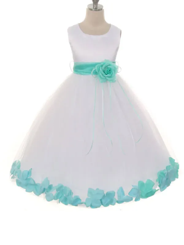160B White Satin Flower Petal Girl Dress (2 of 2)