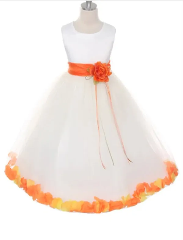 160B White Satin Flower Petal Girl Dress (2 of 2)