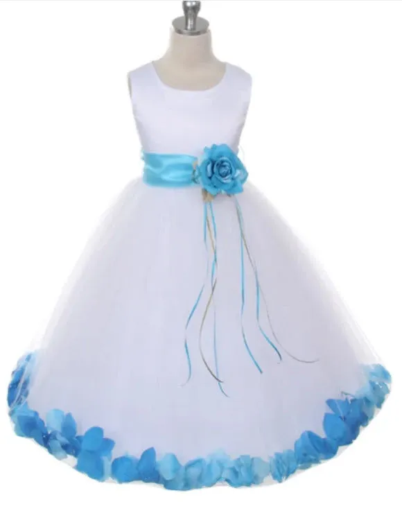 160B White Satin Flower Petal Girl Dress (2 of 2)