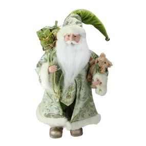 16" St. Patrick's Irish Standing Santa Claus Christmas Figure with Teddy Bear and Gift Bag