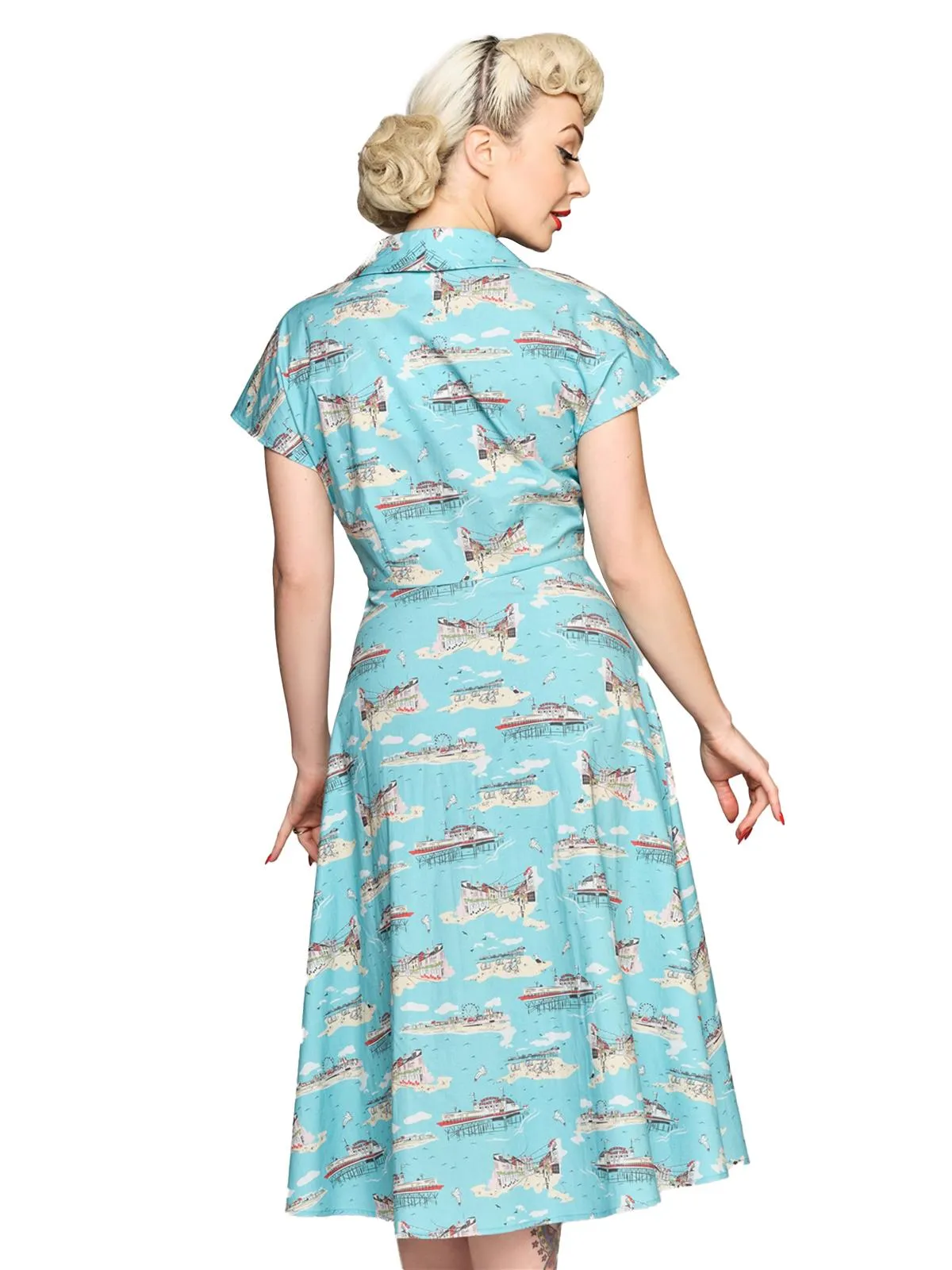 1950s Style Brighton Postcard Shirtwaist Swing Dress