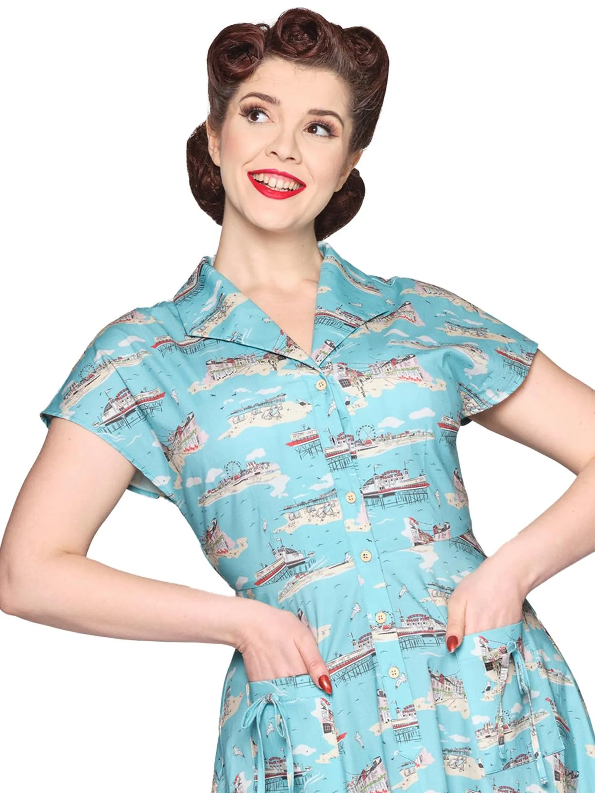 1950s Style Brighton Postcard Shirtwaist Swing Dress