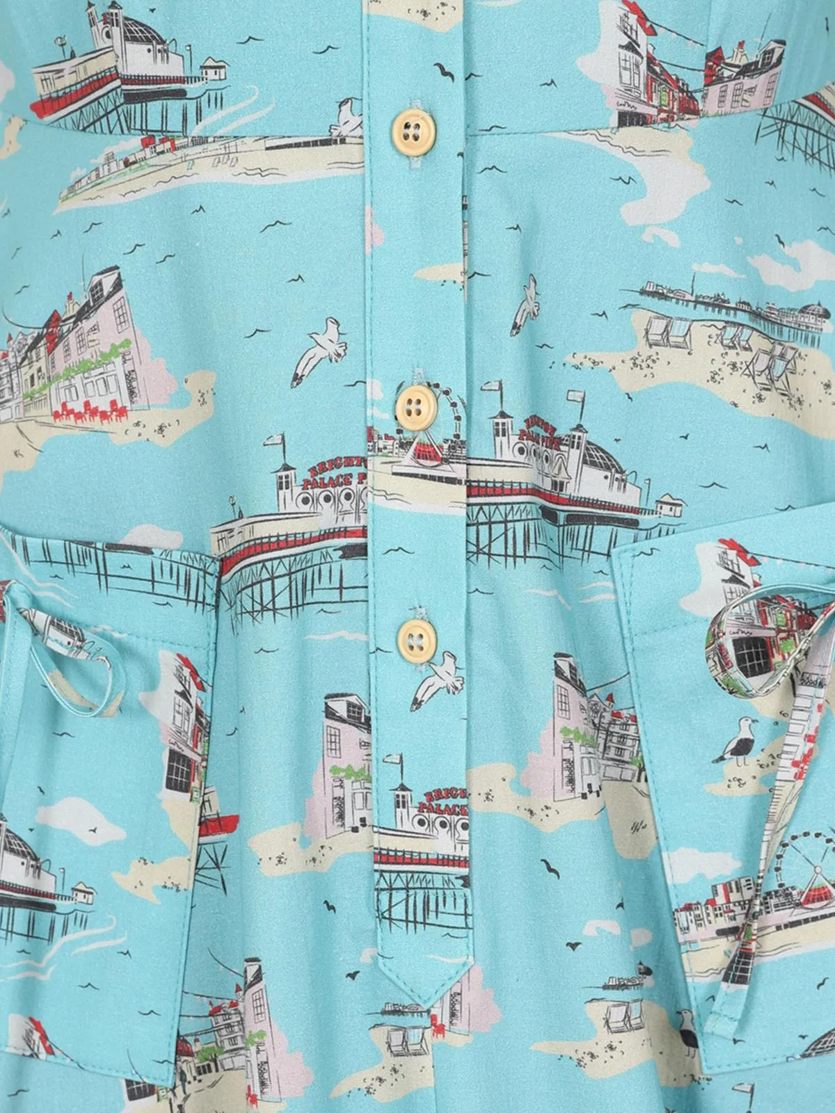 1950s Style Brighton Postcard Shirtwaist Swing Dress
