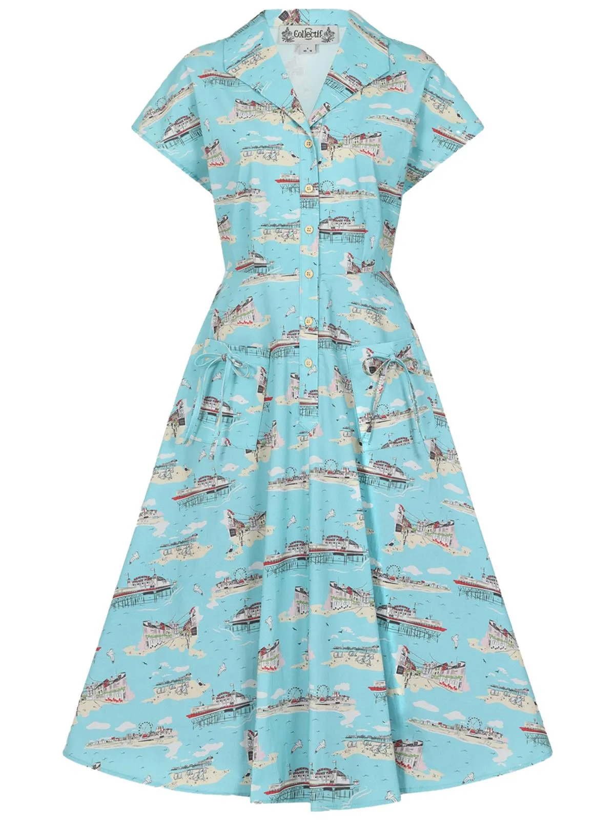 1950s Style Brighton Postcard Shirtwaist Swing Dress