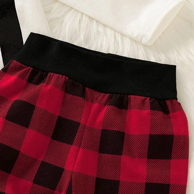 3-piece Cute Letter Bowknot Bodysuit and Plaid Pants Set Wholesale children's clothing