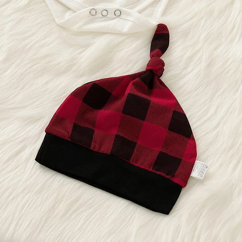 3-piece Cute Letter Bowknot Bodysuit and Plaid Pants Set Wholesale children's clothing