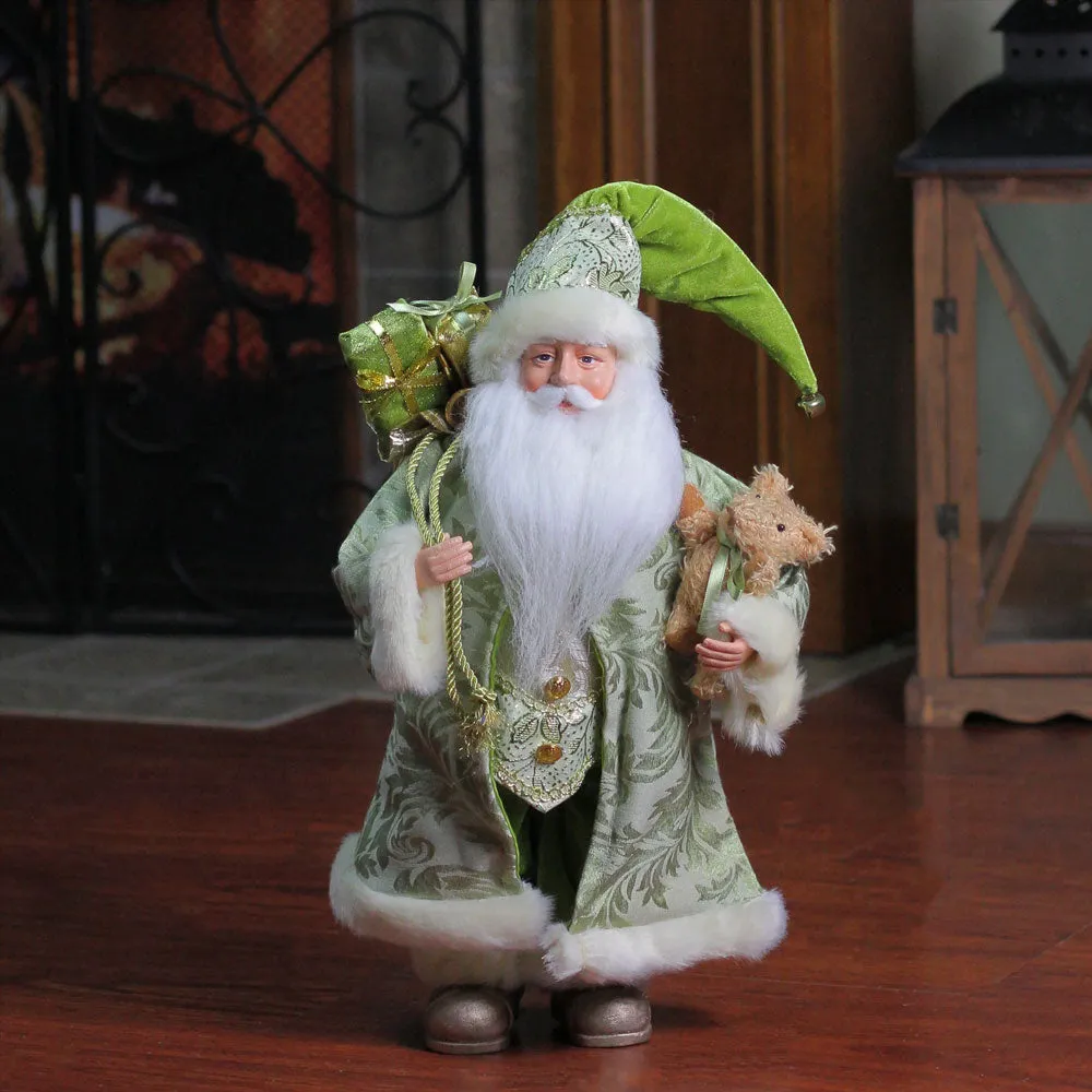 32" St. Patrick's Irish Standing Santa Claus Christmas Figure with Teddy Bear and Gift Bag