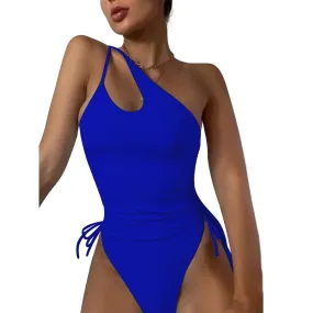 4FunGift® Women Single Shoulder Bodysuit Swimsuit Tummy Control Drawstring Bathing Suits