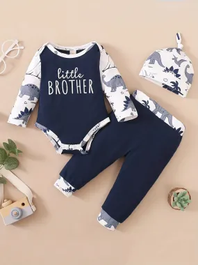 Adorable Dinosaur Print Romper Set for Infant Boys