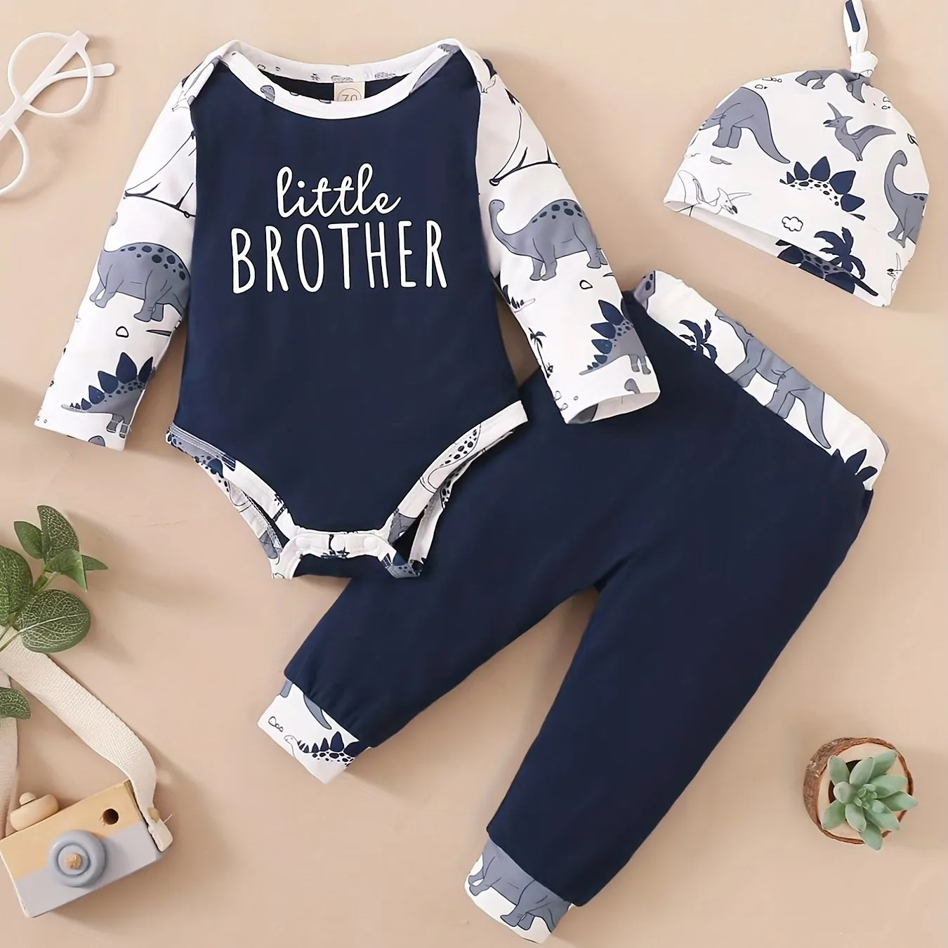 Adorable Dinosaur Print Romper Set for Infant Boys