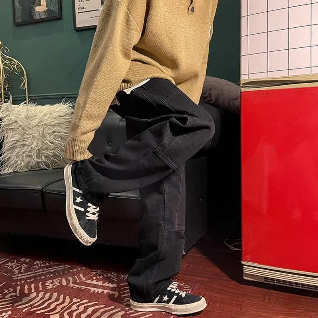 Aidase Men Jeans Fashion New Loose Straight Jeans Pants Man Casual Baggy Neutral Denim Trousers hip hop Men's Women's Pants Cargo Pants