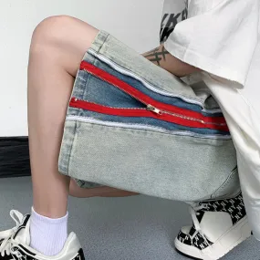 Aidase Men's Denim Casual Shorts Zippers Style All-match Trend Jeans Summer Unisex Cargo Streetwear