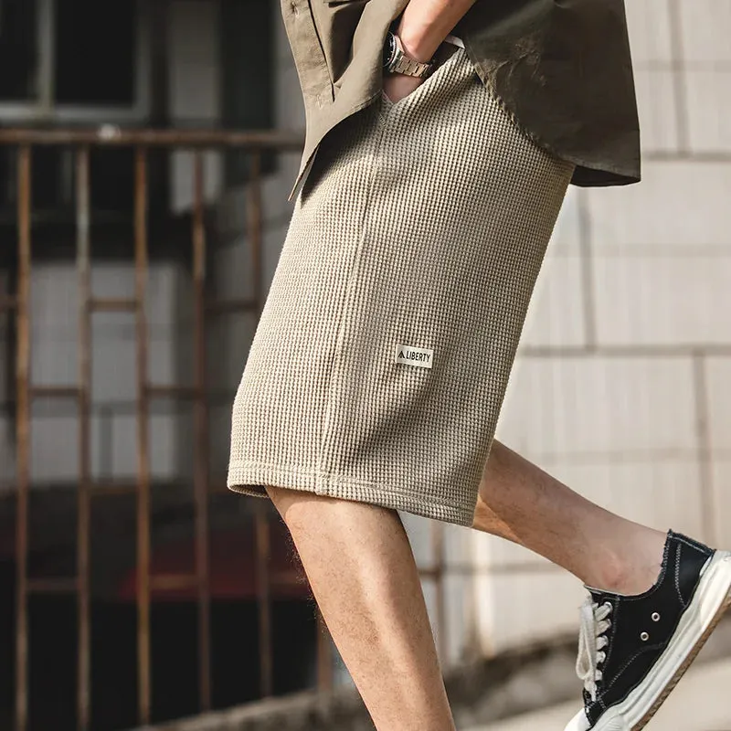 Aidase Retro Loose Draping Sense Cargo Waffle Shorts Men's Heavyweight Beach Basketball Short Pants Casual Workwear Cool Shorts