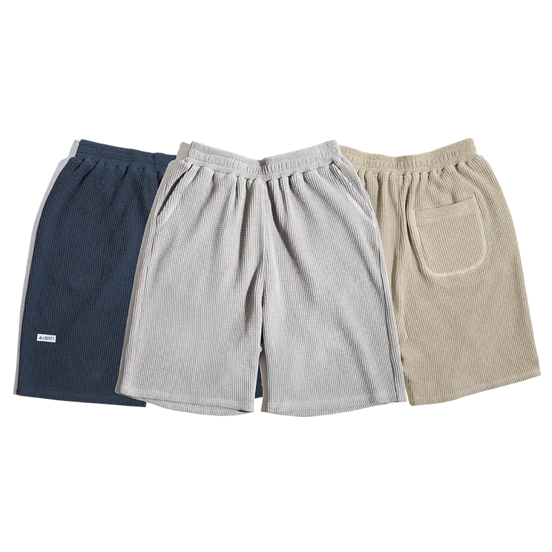 Aidase Retro Loose Draping Sense Cargo Waffle Shorts Men's Heavyweight Beach Basketball Short Pants Casual Workwear Cool Shorts