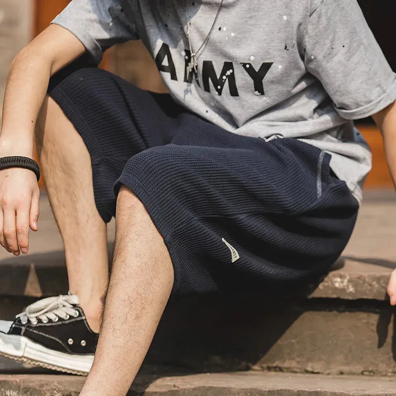 Aidase Retro Loose Draping Sense Cargo Waffle Shorts Men's Heavyweight Beach Basketball Short Pants Casual Workwear Cool Shorts