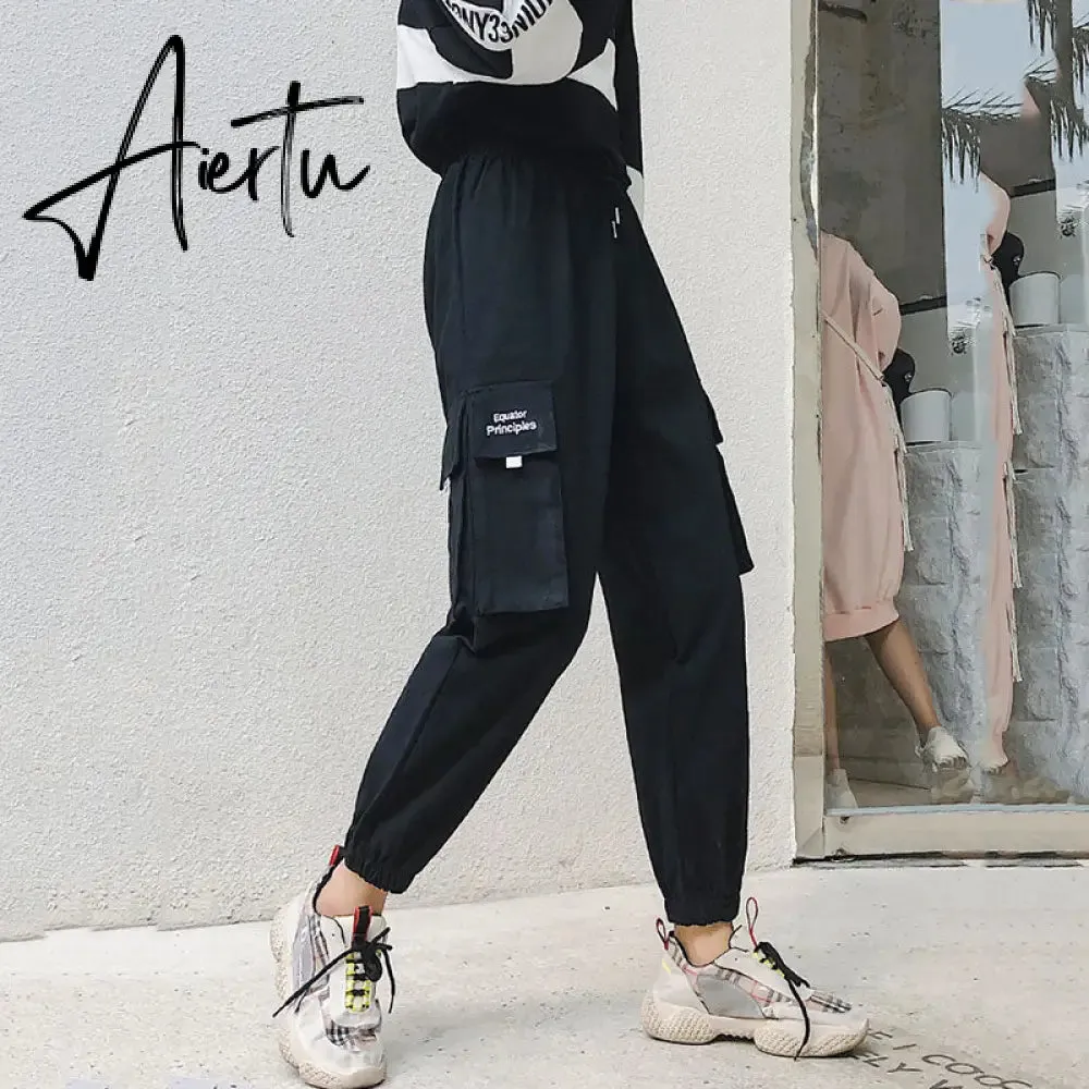 Aiertu  Autumn High Waist Streetwear Cargo Pants Female Harajuku Loose Joggers Women 2 Piece Suit harem camo pants