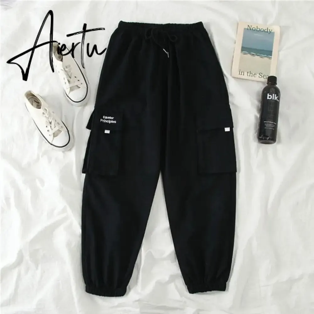 Aiertu  Autumn High Waist Streetwear Cargo Pants Female Harajuku Loose Joggers Women 2 Piece Suit harem camo pants