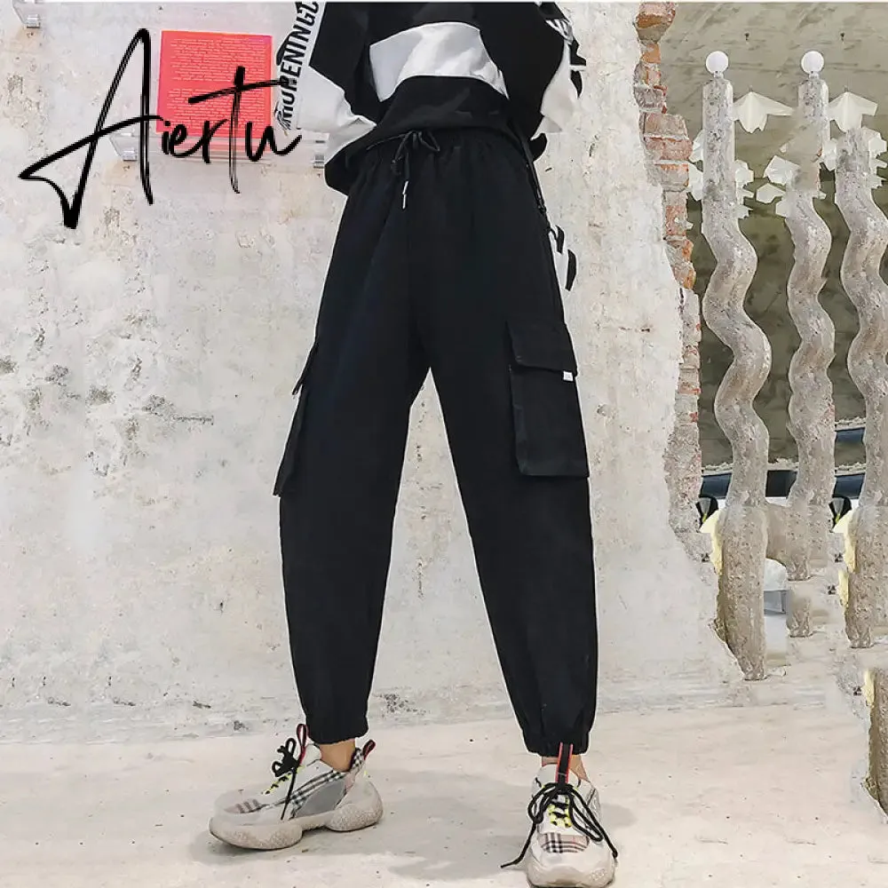 Aiertu  Autumn High Waist Streetwear Cargo Pants Female Harajuku Loose Joggers Women 2 Piece Suit harem camo pants
