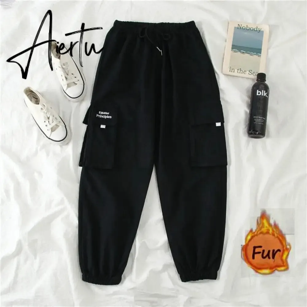 Aiertu  Autumn High Waist Streetwear Cargo Pants Female Harajuku Loose Joggers Women 2 Piece Suit harem camo pants