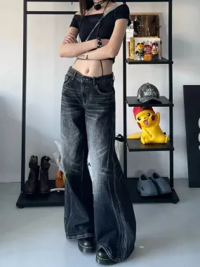 Amozae-American retro solid color women jeans Y2K high street fashion brand loose casual wide leg pants cargo pants women