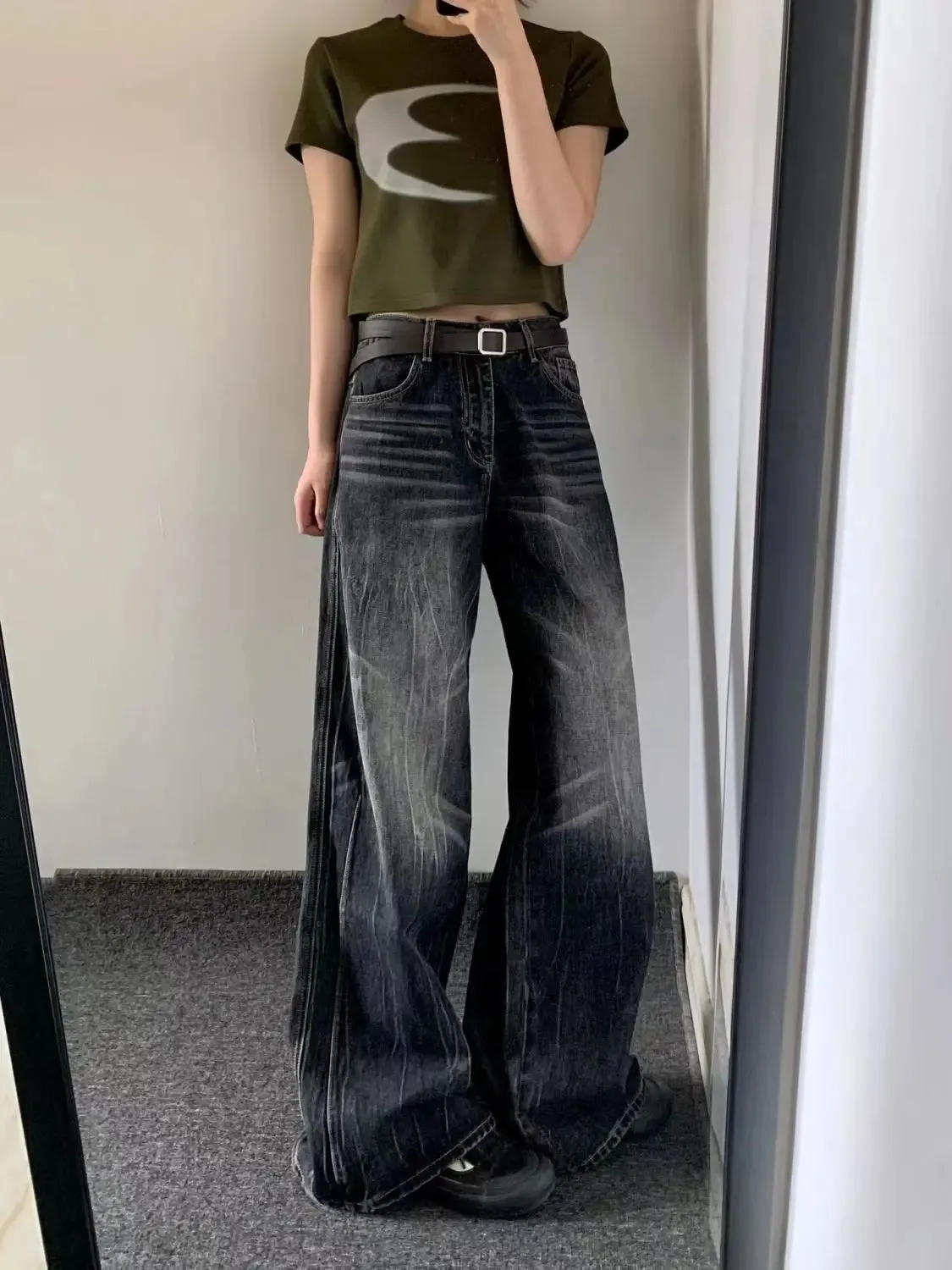 Amozae-American retro solid color women jeans Y2K high street fashion brand loose casual wide leg pants cargo pants women