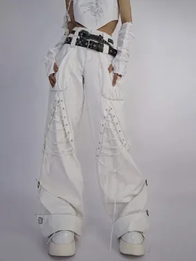Amozae-New Spring Autumn Streetwear Harajuku Punk Gothic Hot Girl White Stitching Bandage Pants Fashion High Waist Loose Pants