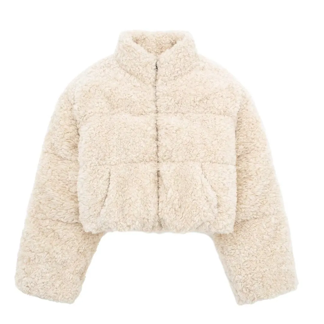Amozae winter outfits men Winter New Women's Fleece Short Stand Collar Short Thickened Cotton Jacket Jacket