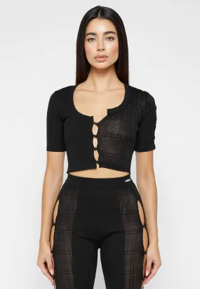 Bandage & Mesh Asymmetric Crop Top - Black