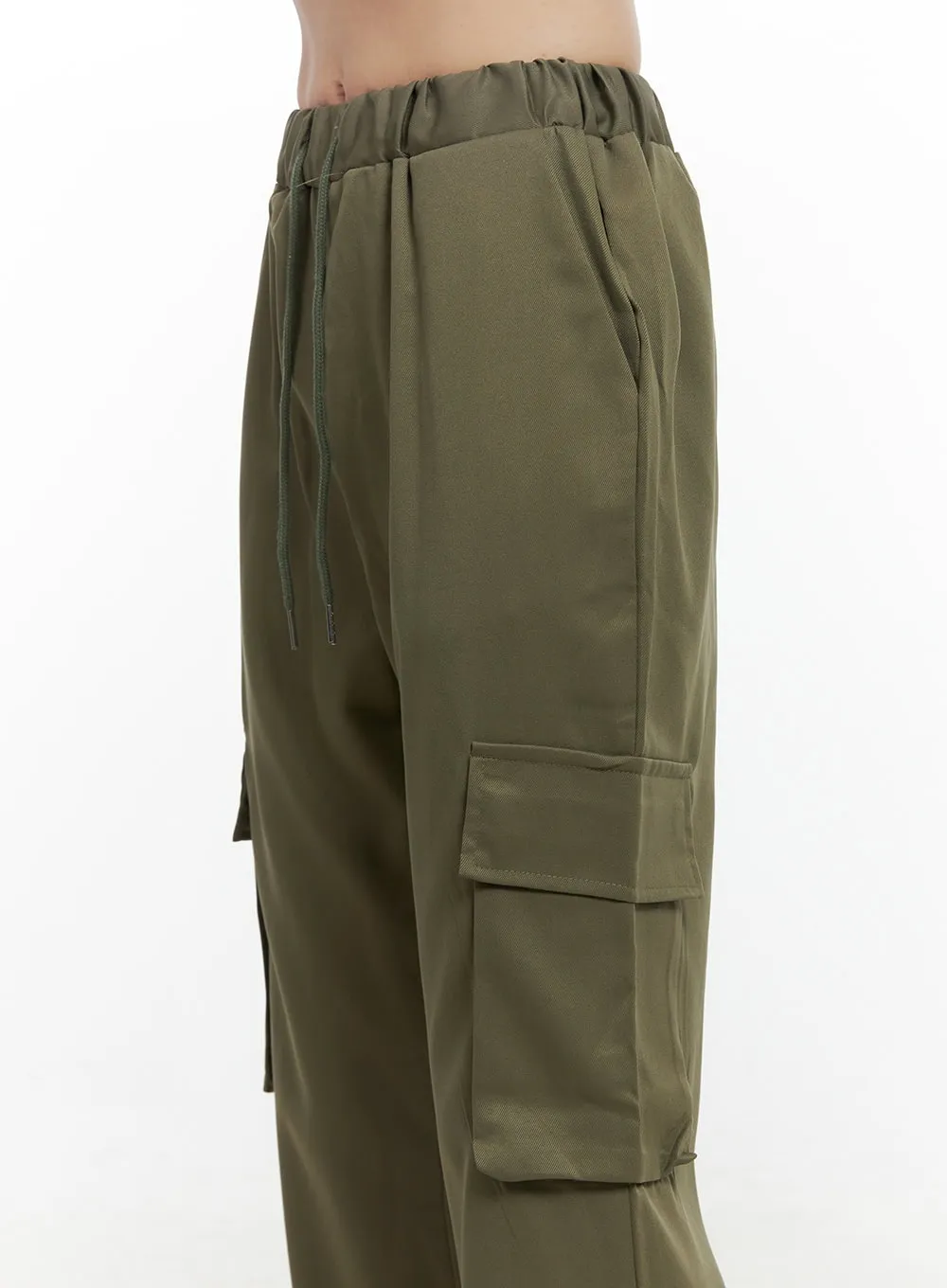 Banded Pocket Boot-Cut Cargo Pants OS410