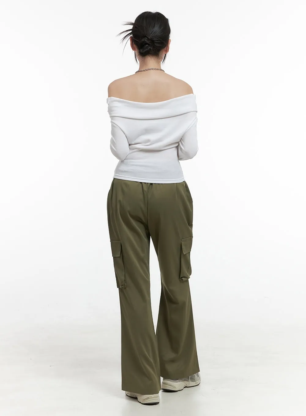 Banded Pocket Boot-Cut Cargo Pants OS410