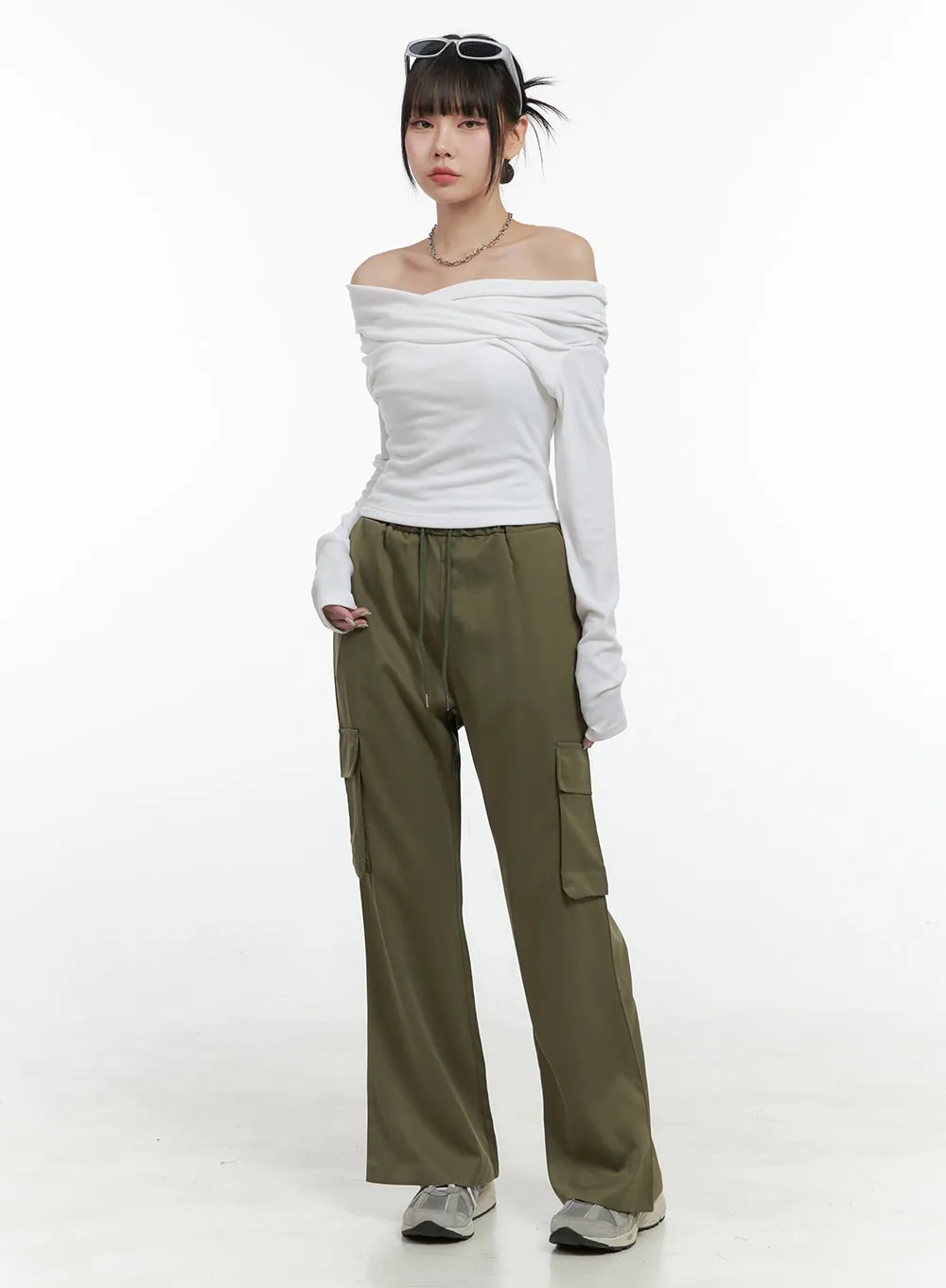 Banded Pocket Boot-Cut Cargo Pants OS410