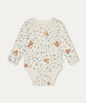 Bear Print Long Sleeve Bodysuit - Honey Bear Print