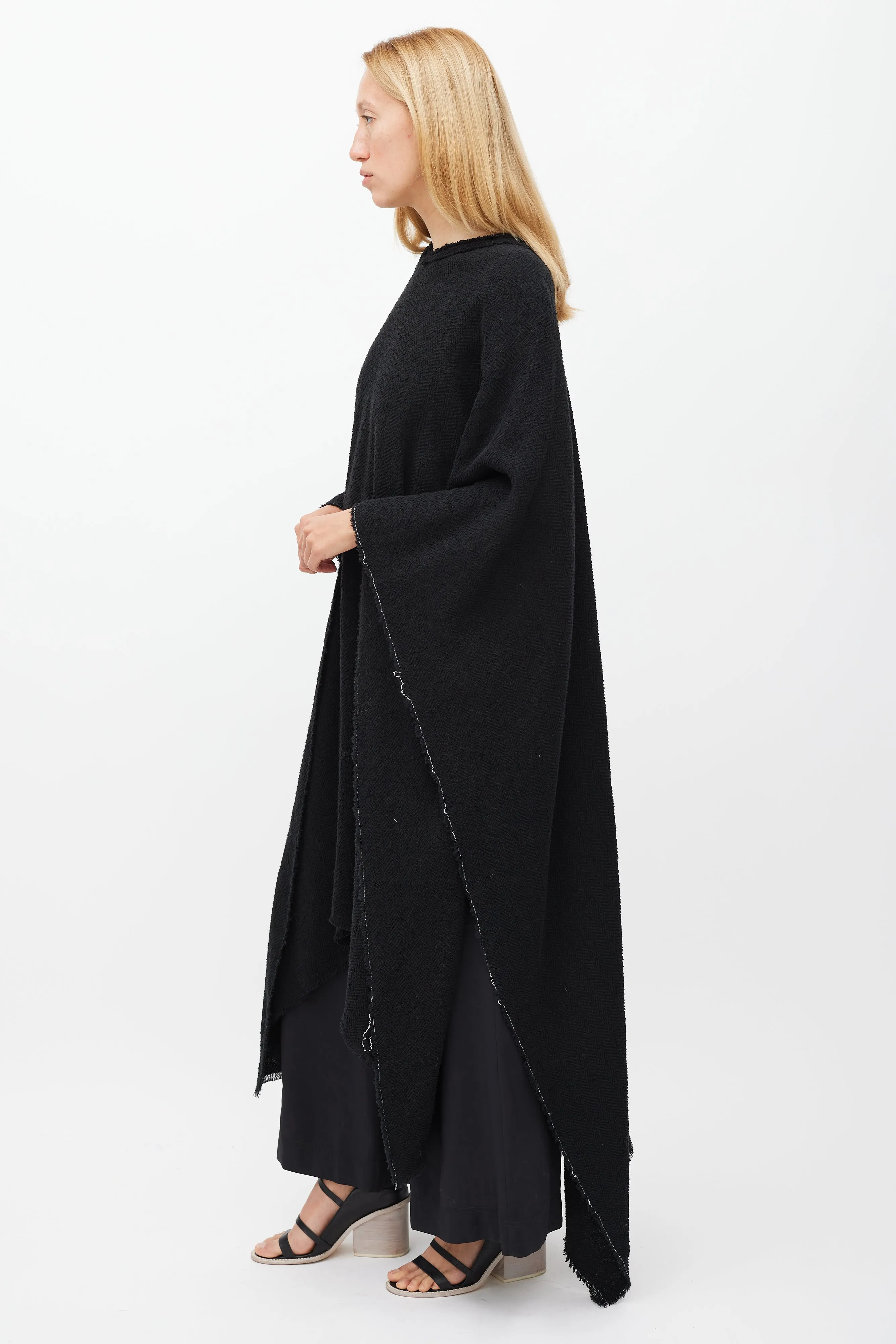 Black Linen Raw Edge Cape