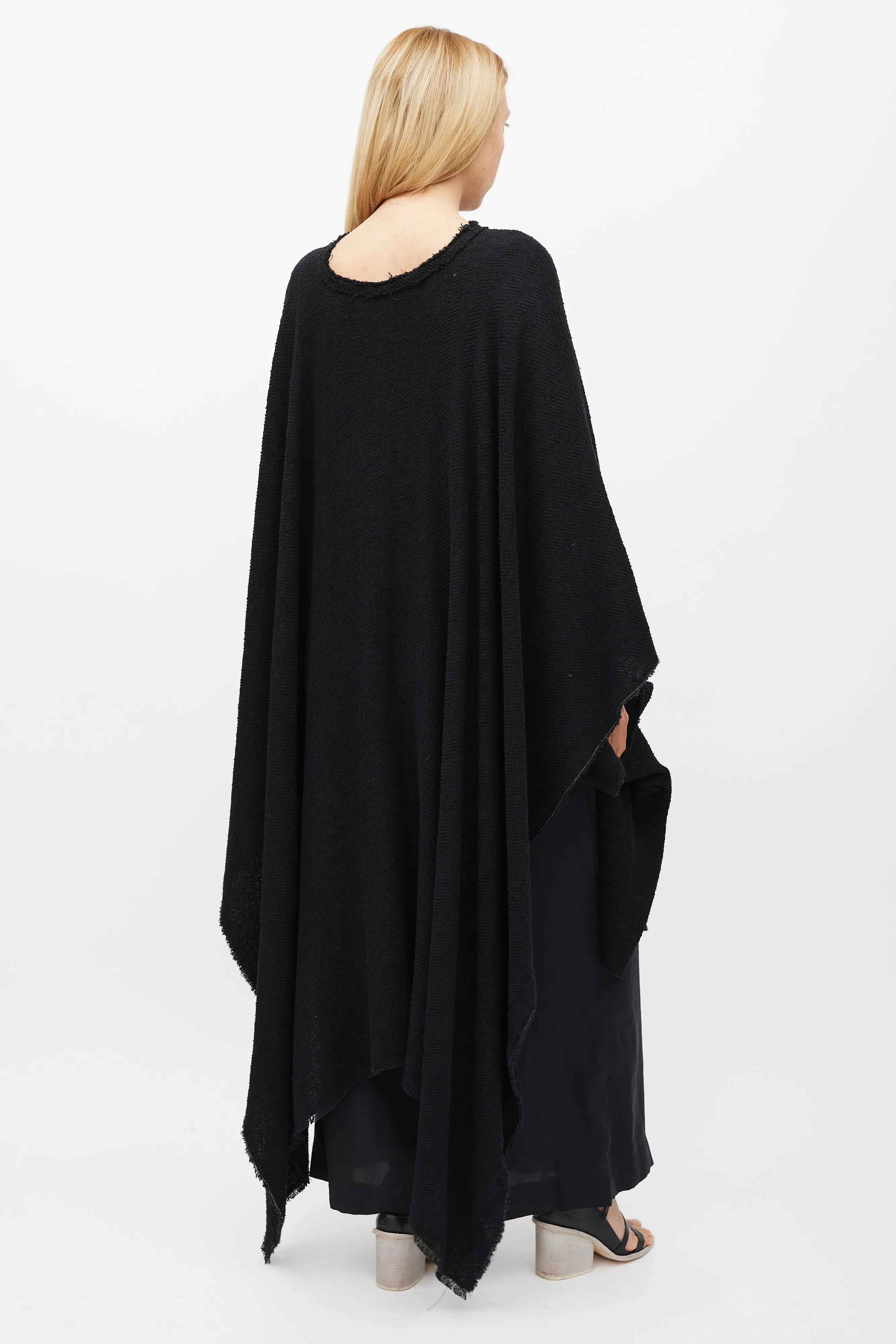 Black Linen Raw Edge Cape