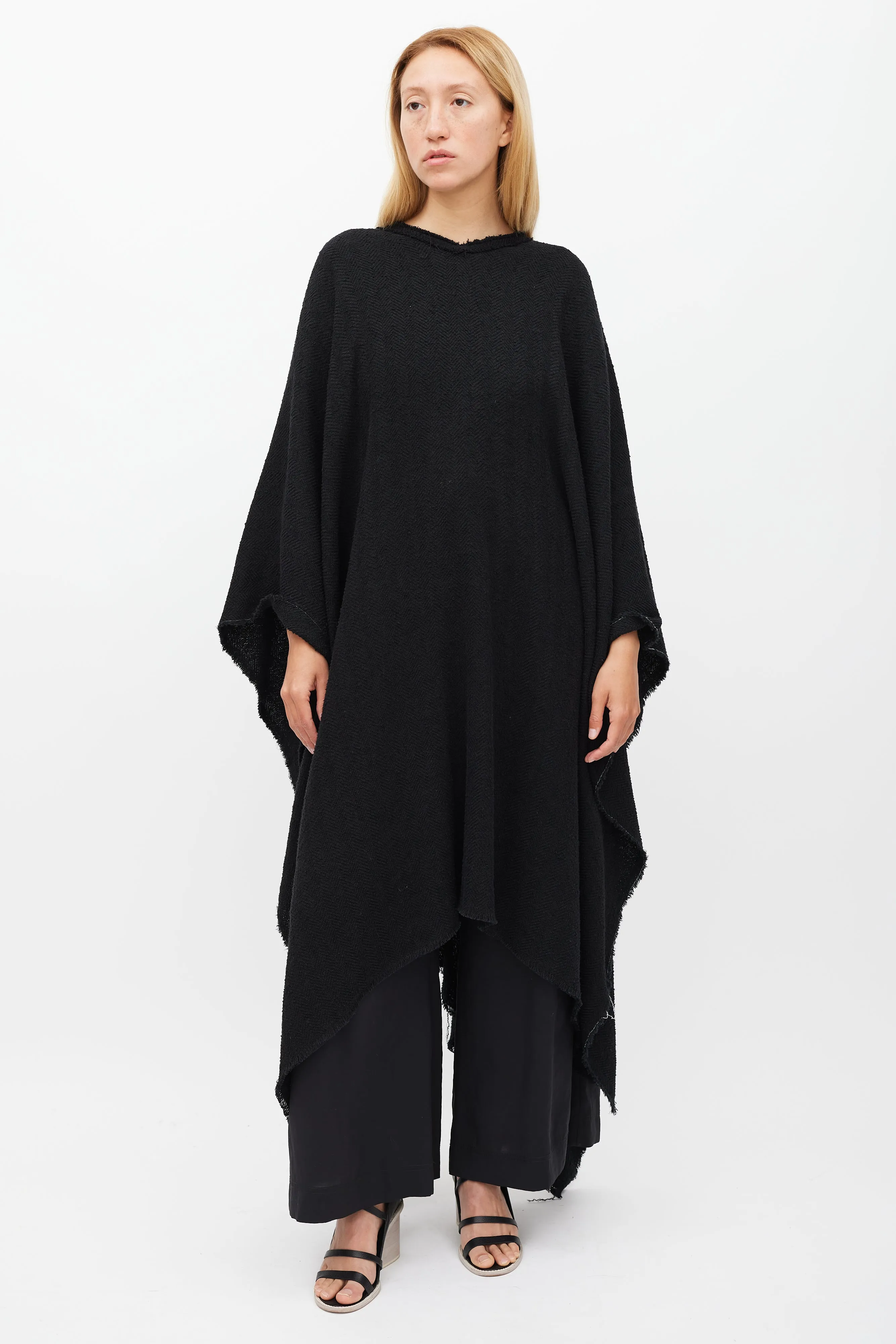Black Linen Raw Edge Cape