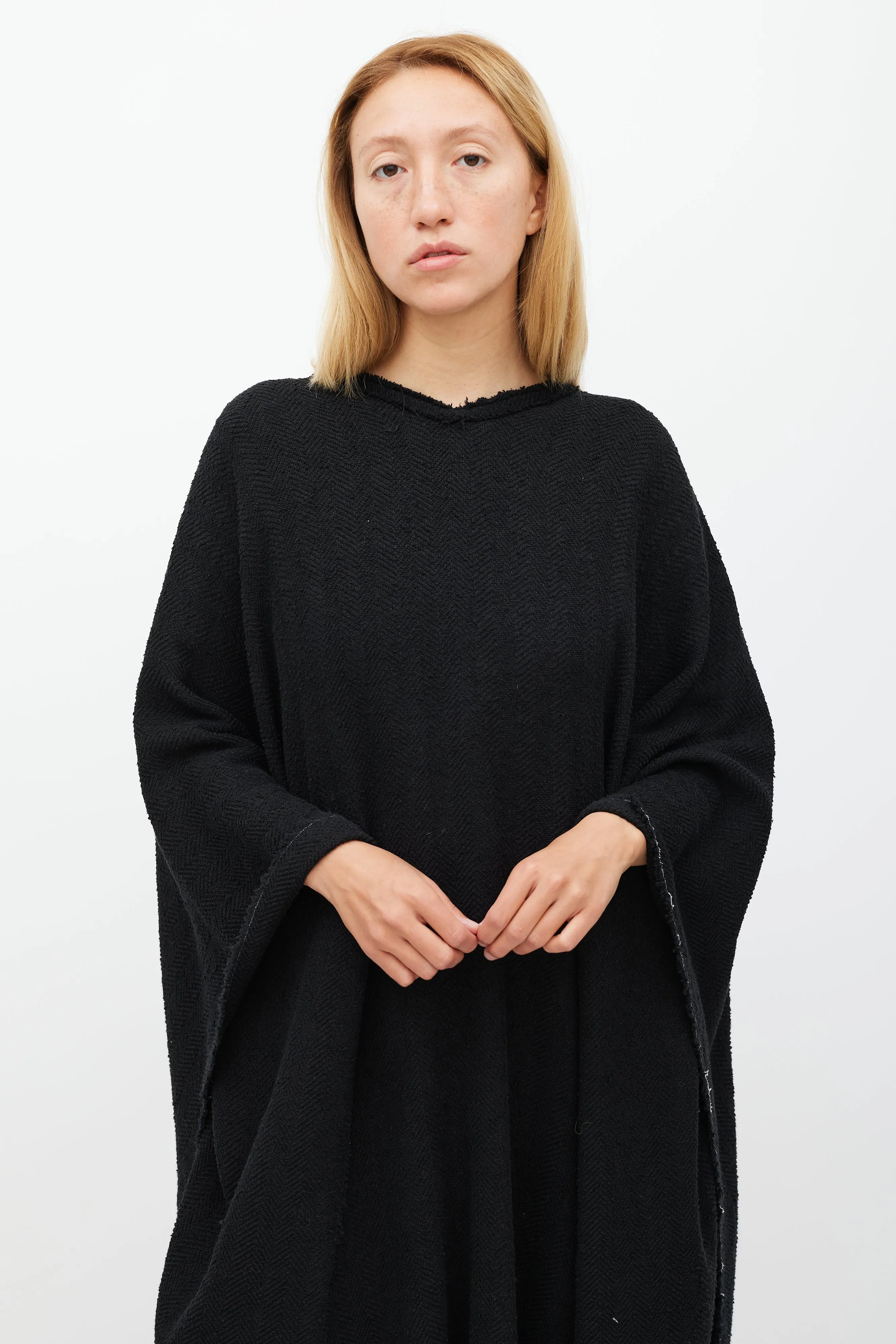 Black Linen Raw Edge Cape