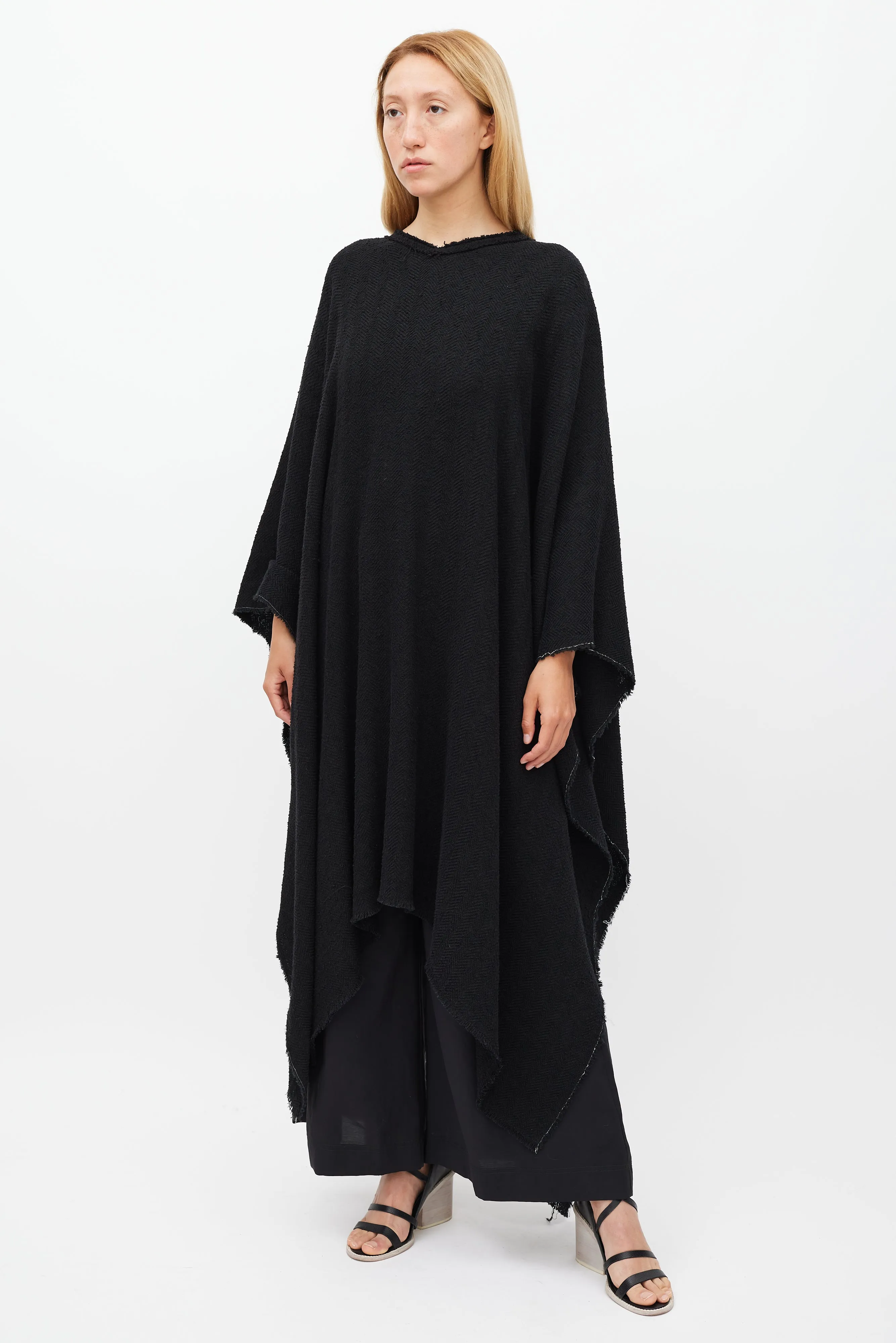 Black Linen Raw Edge Cape