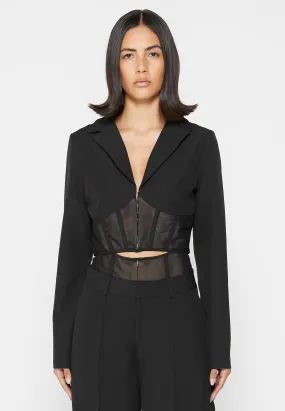 Blazer with Mesh Corset - Black
