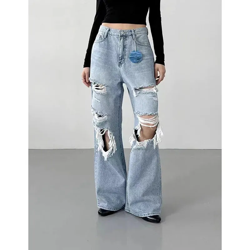 Blue Gothic Y2K Ripped Cargo Jean Pants for Women