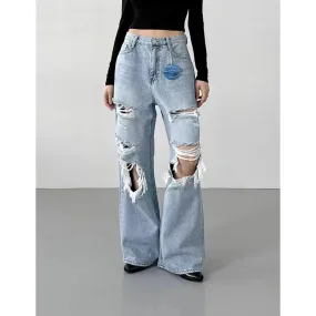 Blue Gothic Y2K Ripped Cargo Jean Pants for Women