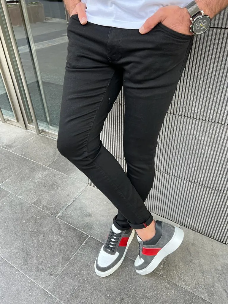 Bojoni Veneta Slim Fit Lycra Black Pants