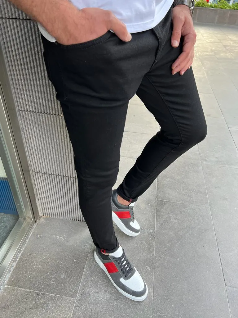 Bojoni Veneta Slim Fit Lycra Black Pants