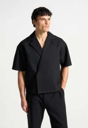 Boxy Twill Double Breasted Shirt - Black