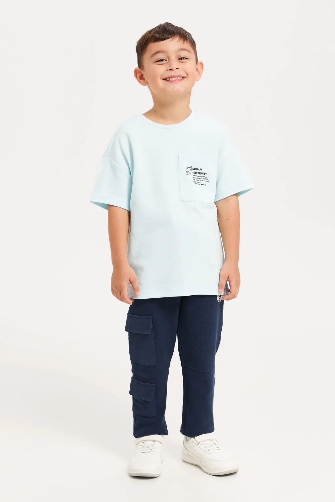 Boys Navy Jacquard Cargo Pocket Jogger