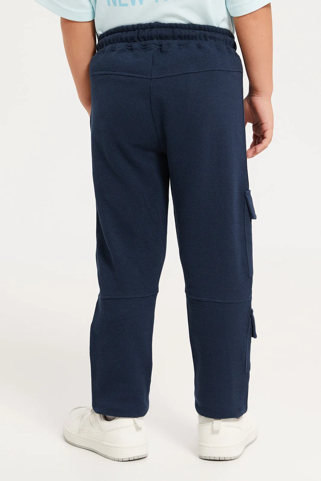 Boys Navy Jacquard Cargo Pocket Jogger