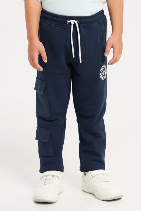 Boys Navy Jacquard Cargo Pocket Jogger