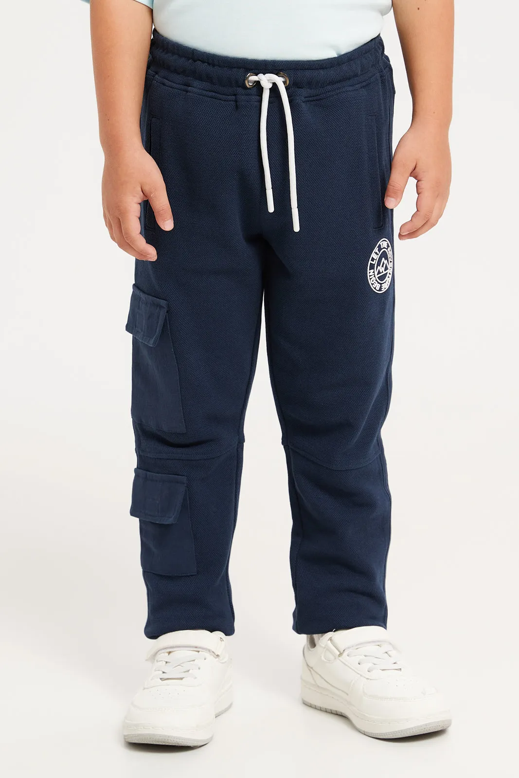 Boys Navy Jacquard Cargo Pocket Jogger