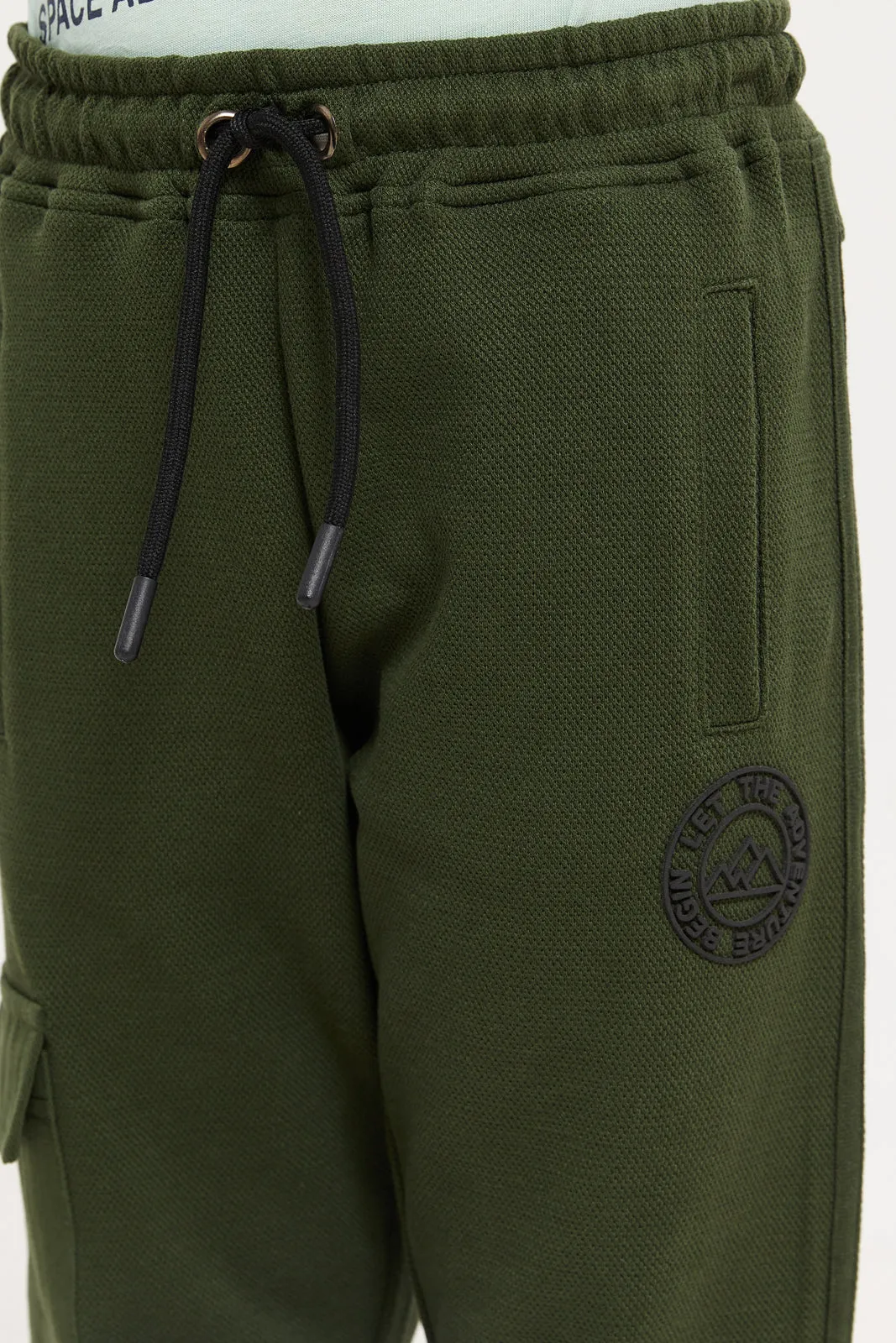 Boys Olive Jacquard Cargo Pocket Jogger