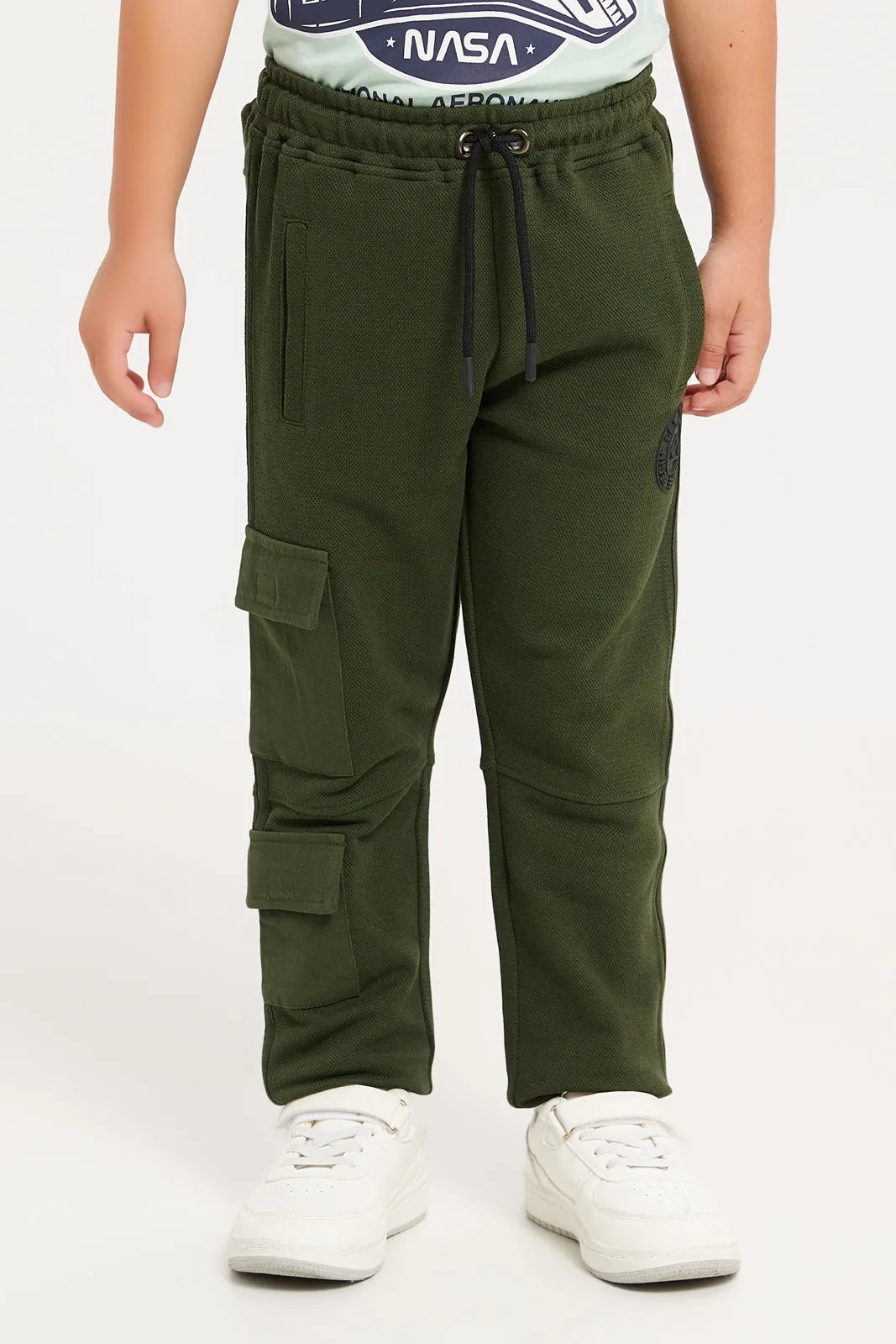 Boys Olive Jacquard Cargo Pocket Jogger