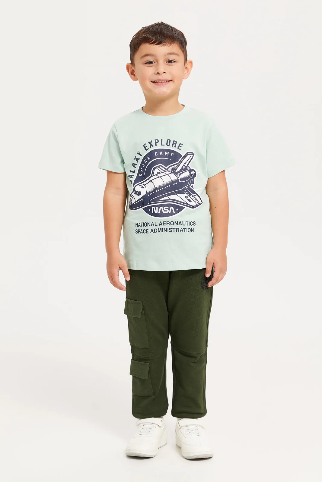 Boys Olive Jacquard Cargo Pocket Jogger